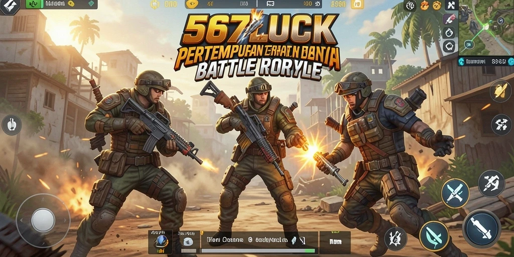 Screenshot gameplay 567LUCK yang menampilkan pertempuran intens Battle Royale.