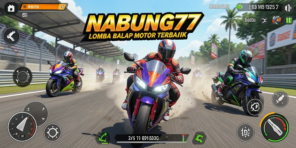 Gameplay NABUNG77 yang intens dan balapan motor seru.
