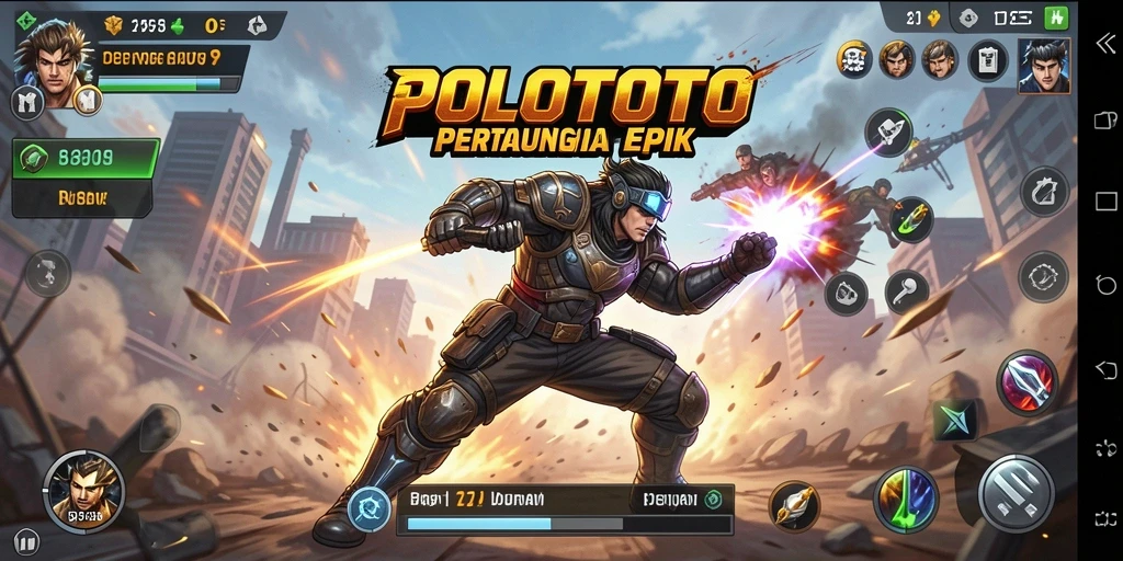 Screenshot gameplay POLOTOTO menampilkan pertarungan seru dan karakter yang dinamis.