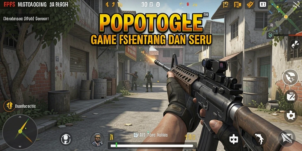 Tampilan seru gameplay POPOTOGEL saat aksi menembak.