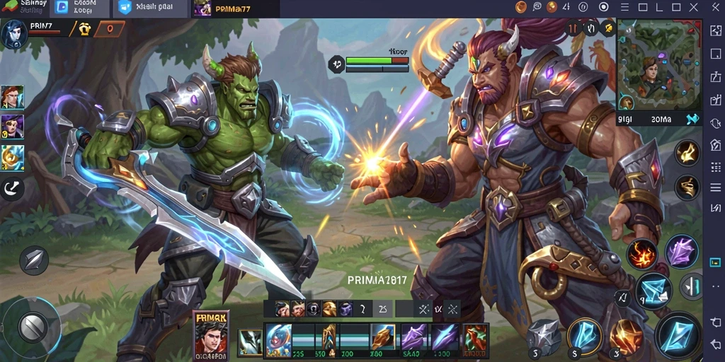 Tangkapan layar PRIMA77 menampilkan aksi seru dalam pertandingan MOBA.
