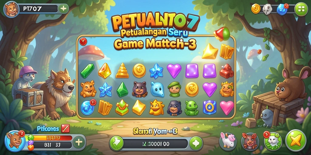 Screenshot gameplay PT707 dengan permata warna-warni yang menyenangkan.