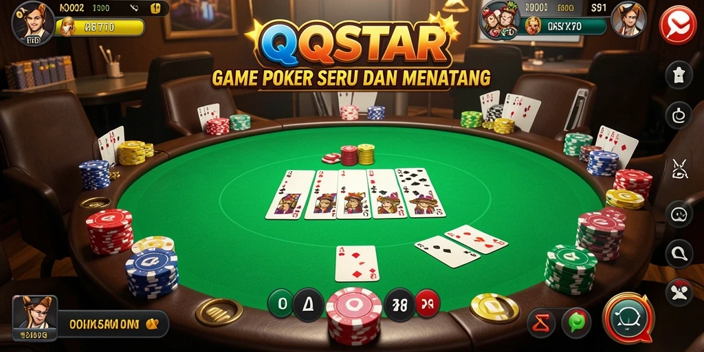 Tampilan utama gameplay QQSTAR dengan suasana poker yang seru.
