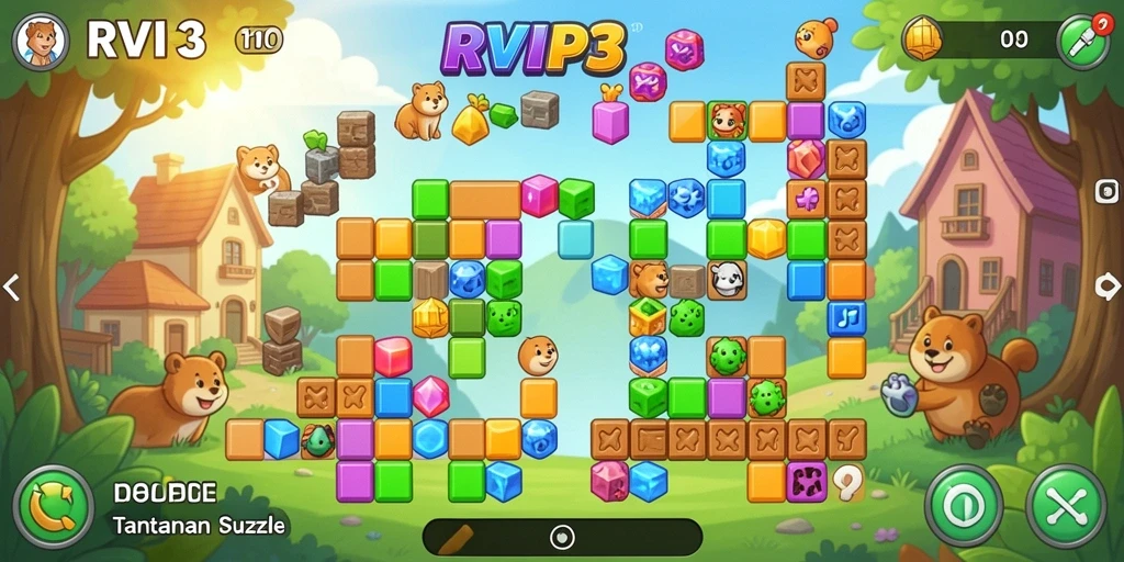 Tampilan gameplay seru dari RVIP3 yang menggugah semangat bermain puzzle.