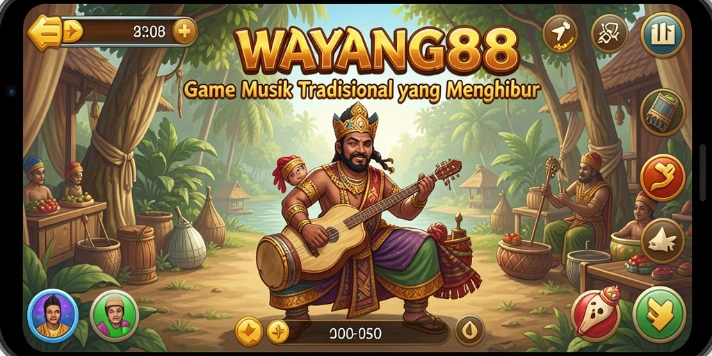 Tampilan gameplay <strong>WAYANG88</strong> yang seru dan interaktif dengan alat musik tradisional.